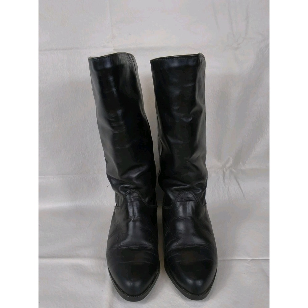 Vintage Siberian Husky Black Leather Winter Boots Womens 8.5 B Made In Canada